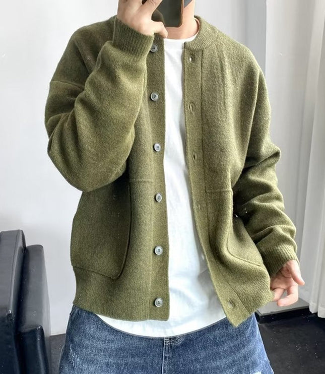 Men's Oversized Button Front Crewneck Knit Cardigan