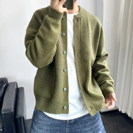 Men's Oversized Button Front Crewneck Knit Cardigan