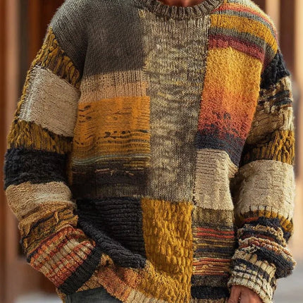 Men's Patchwork Crewneck Long Sleeve Knit Sweater