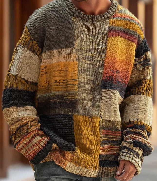 Men's Patchwork Crewneck Long Sleeve Knit Sweater