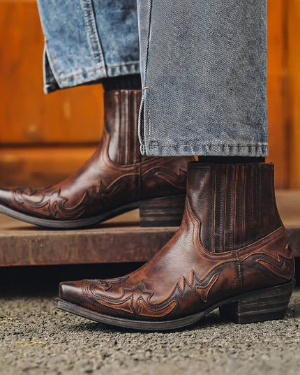 Men's Pointed-Toe Western Boots with Stitched Detail
