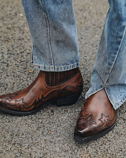 Men's Pointed-Toe Western Boots with Stitched Detail