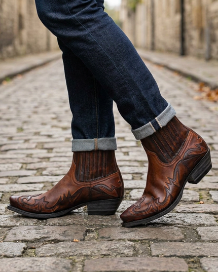 Men's Pointed-Toe Western Boots with Stitched Detail