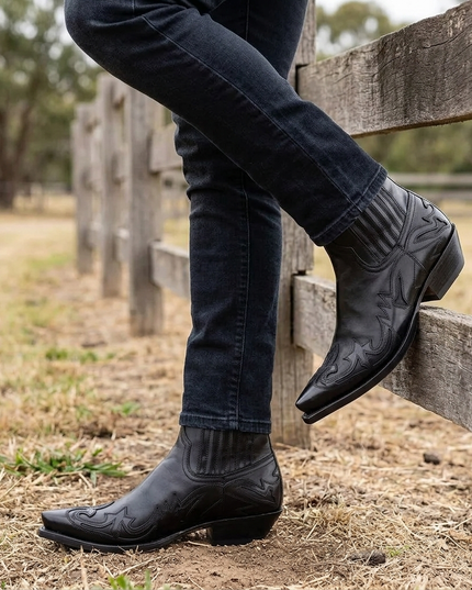 Men's Pointed-Toe Western Boots with Stitched Detail