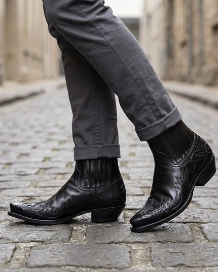 Men's Pointed-Toe Western Boots with Stitched Detail