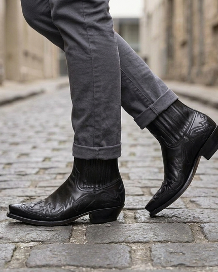 Men's Pointed-Toe Western Boots with Stitched Detail
