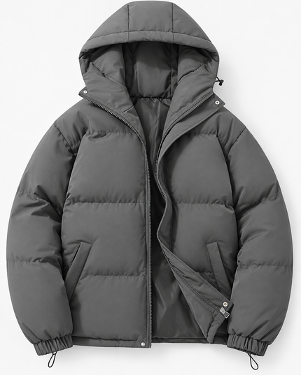 Men's Puffer Jacket in Funnel-Neck Style with a Hood