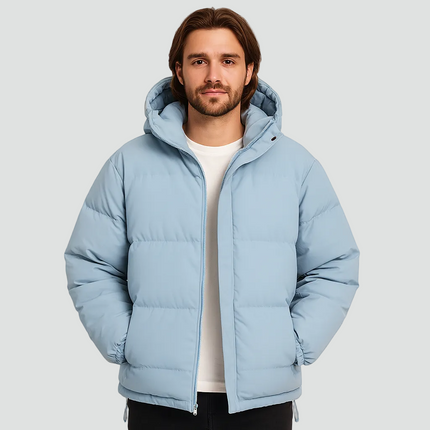 Men's Puffer Jacket in Funnel-Neck Style with a Hood