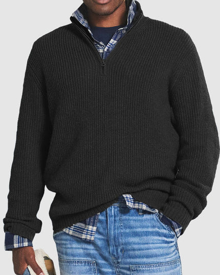 Men's Quarter-Zip Mock Neck Chunky Knit Sweater