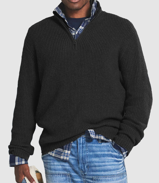 Men's Quarter-Zip Mock Neck Chunky Knit Sweater