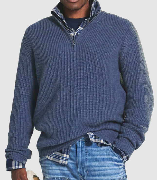 Men's Quarter-Zip Mock Neck Chunky Knit Sweater