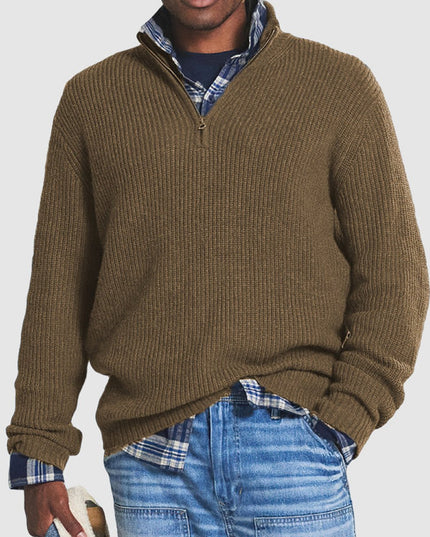 Men's Quarter-Zip Mock Neck Chunky Knit Sweater