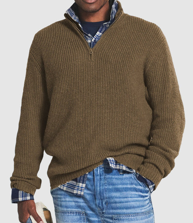 Men's Quarter-Zip Mock Neck Chunky Knit Sweater