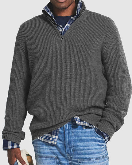 Men's Quarter-Zip Mock Neck Chunky Knit Sweater