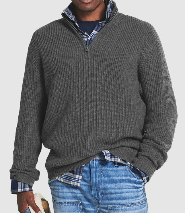 Men's Quarter-Zip Mock Neck Chunky Knit Sweater