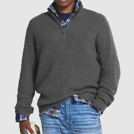 Men's Quarter-Zip Mock Neck Chunky Knit Sweater