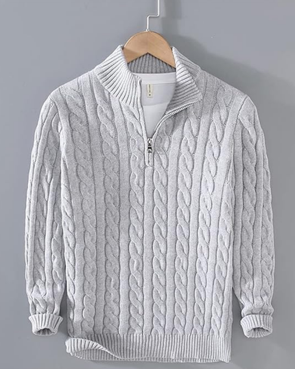 Men's Quarter-Zip Pullover with a Cable Knit Mock Neck