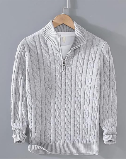 Men's Quarter-Zip Pullover with a Cable Knit Mock Neck