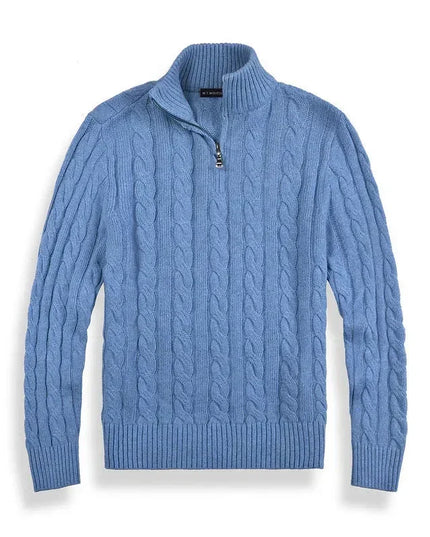 Men's Quarter-Zip Pullover with a Cable Knit Mock Neck