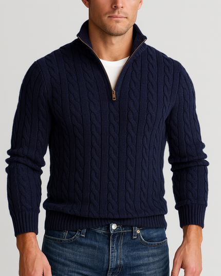 Men's Quarter-Zip Pullover with a Cable Knit Mock Neck