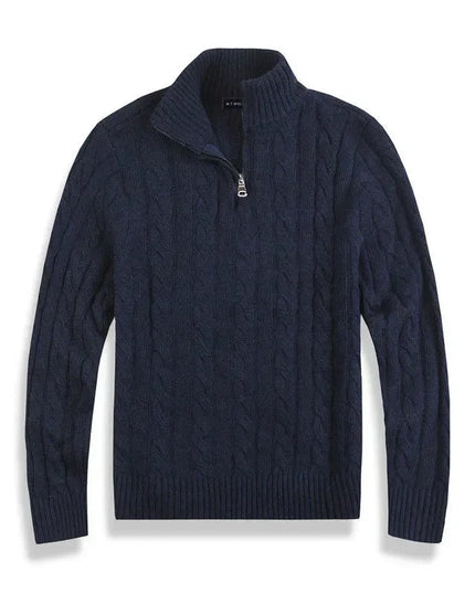 Men's Quarter-Zip Pullover with a Cable Knit Mock Neck