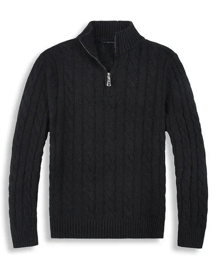 Men's Quarter-Zip Pullover with a Cable Knit Mock Neck