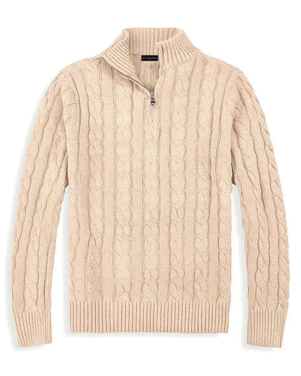 Men's Quarter-Zip Pullover with a Cable Knit Mock Neck