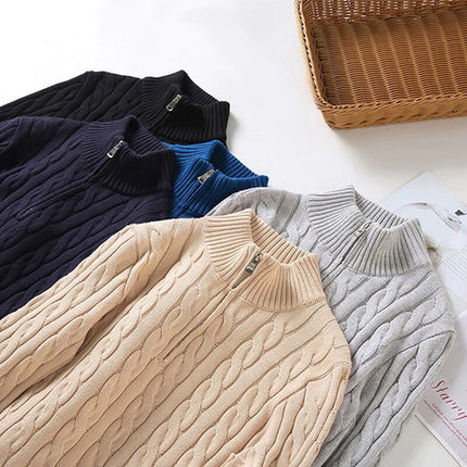 Men's Quarter-Zip Pullover with a Cable Knit Mock Neck