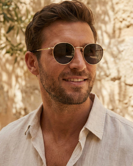 Men's Retro Round Sunglasses with a Double Bridge Detail