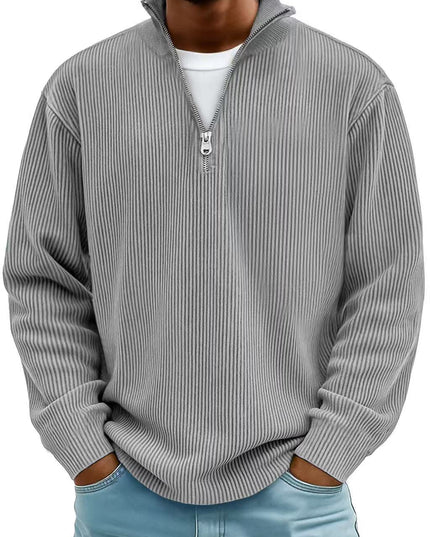 Men's Ribbed Pullover with a Quarter-Zip Collar