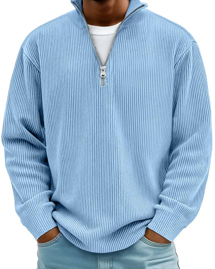 Men's Ribbed Pullover with a Quarter-Zip Collar