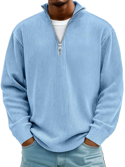 Men's Ribbed Pullover with a Quarter-Zip Collar