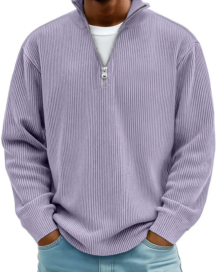 Men's Ribbed Pullover with a Quarter-Zip Collar