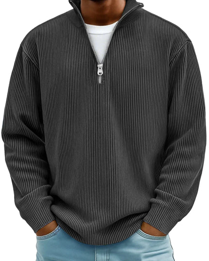 Men's Ribbed Pullover with a Quarter-Zip Collar