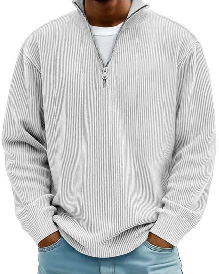 Men's Ribbed Pullover with a Quarter-Zip Collar