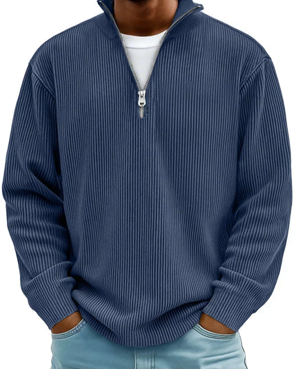 Men's Ribbed Pullover with a Quarter-Zip Collar