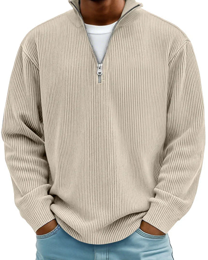 Men's Ribbed Pullover with a Quarter-Zip Collar