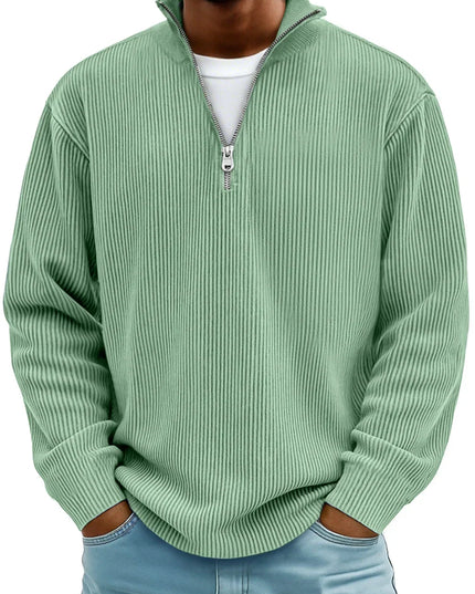 Men's Ribbed Pullover with a Quarter-Zip Collar