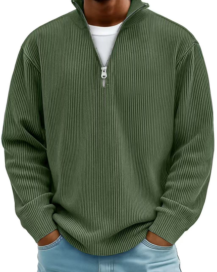 Men's Ribbed Pullover with a Quarter-Zip Collar