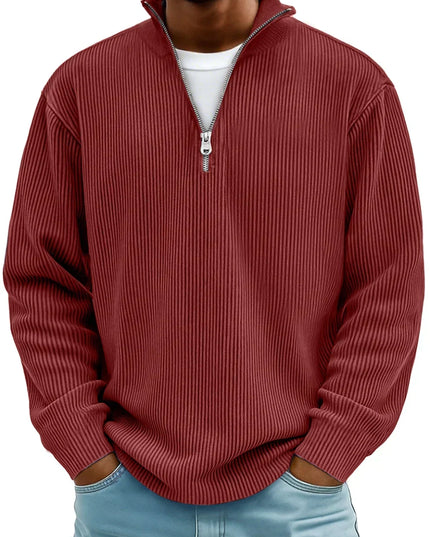 Men's Ribbed Pullover with a Quarter-Zip Collar