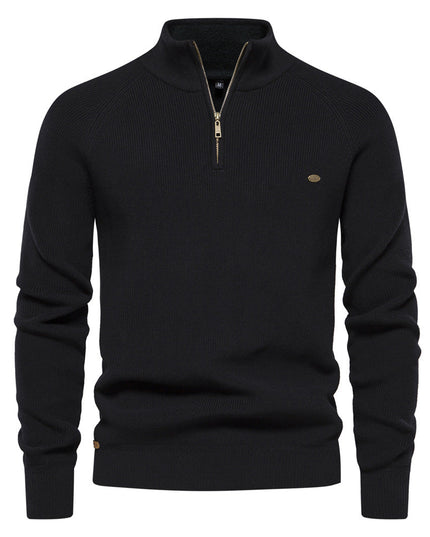 Men's Ribbed Sweater with a Short Front Zip