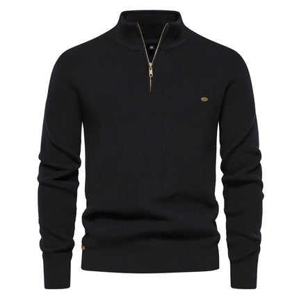 Men's Ribbed Sweater with a Short Front Zip