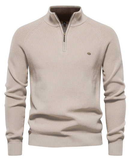 Men's Ribbed Sweater with a Short Front Zip