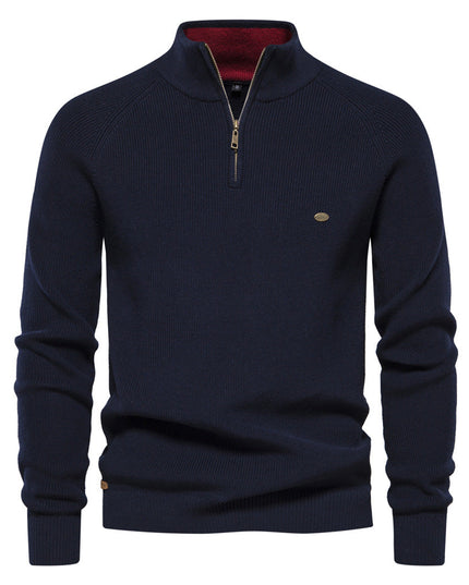 Men's Ribbed Sweater with a Short Front Zip