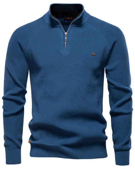 Men's Ribbed Sweater with a Short Front Zip