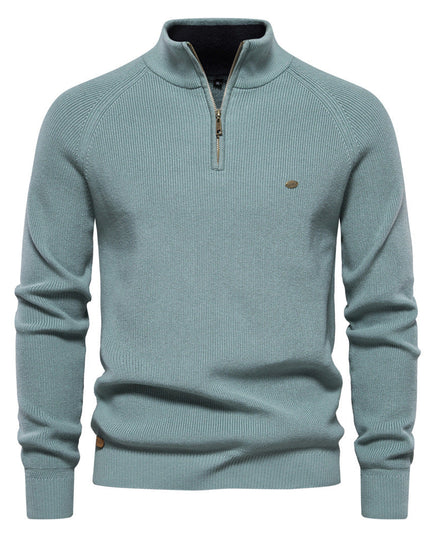 Men's Ribbed Sweater with a Short Front Zip