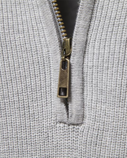 Men's Ribbed Sweater with a Short Front Zip