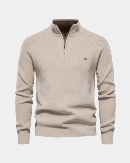 Men's Ribbed Sweater with a Short Front Zip