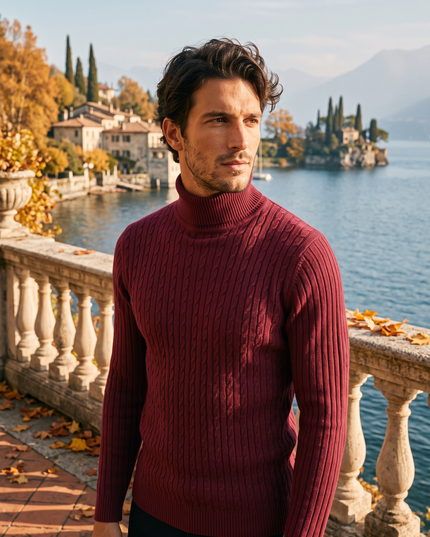 Men's Ribbed Turtleneck Pullover with a Close Fit