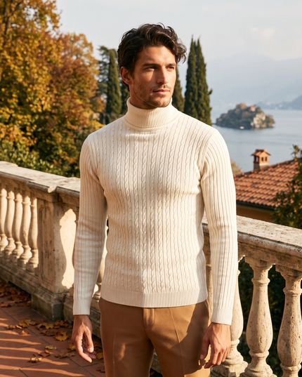 Men's Ribbed Turtleneck Pullover with a Close Fit